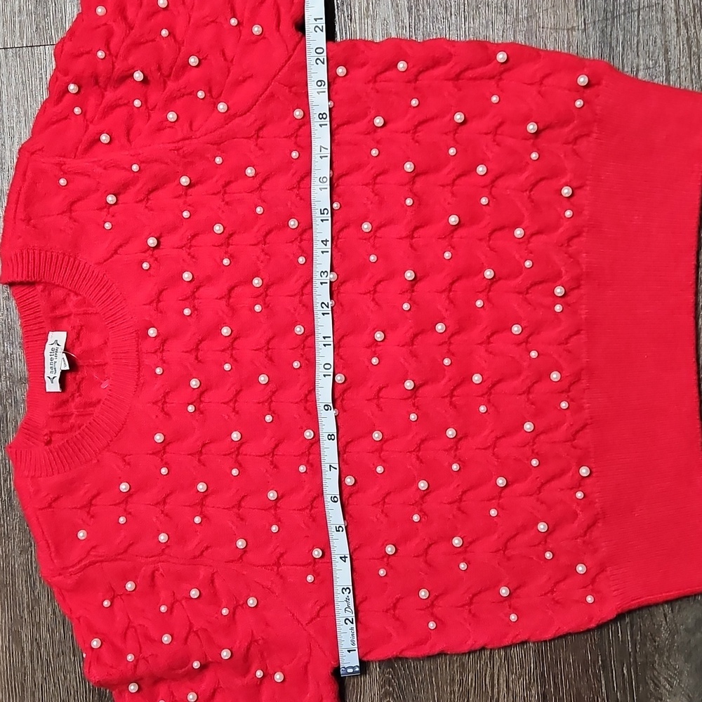 Nanette Lepore Women's Pearl Knit Red Crew Neck Sweater Large - Picture 4 of 8